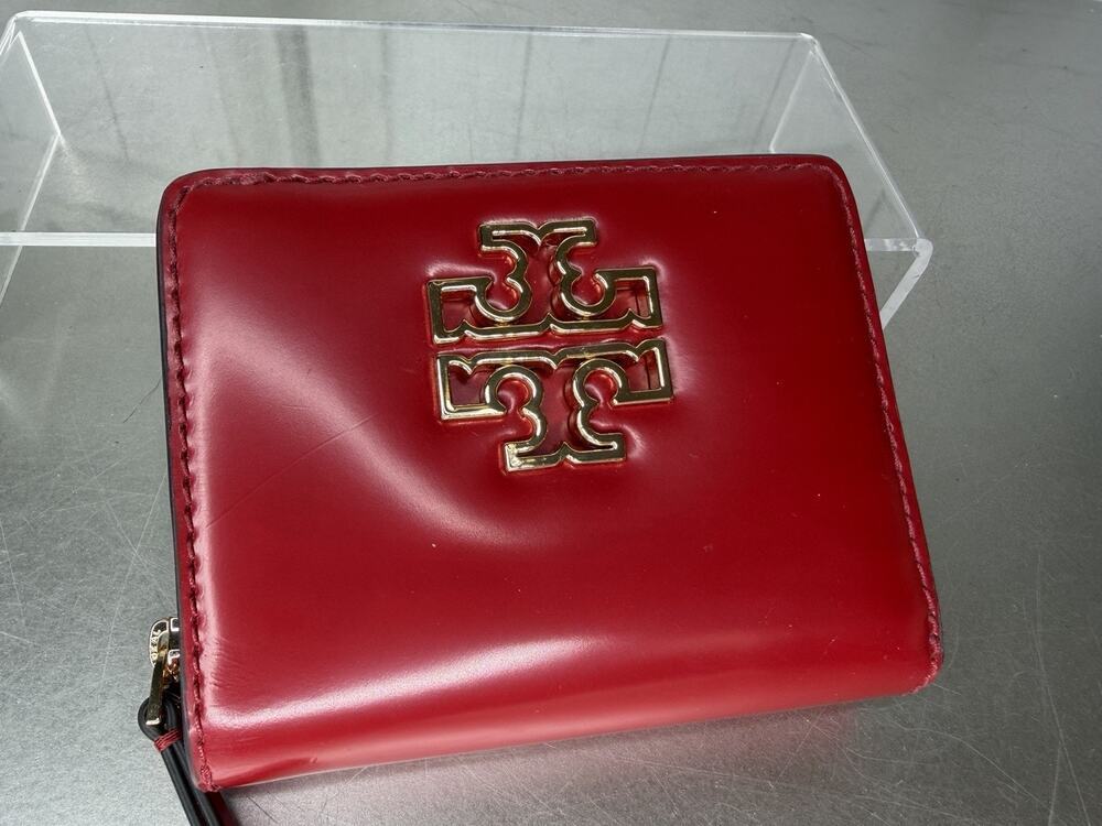 Tory Burch Bright Red & Gold Britten Patent Bifold Wallet NWOT